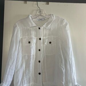 Gigi Moda Linen White Button-Up Shirt
